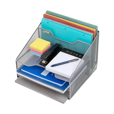 Image de Mind Reader Organiseur de Bureau, Support fichiers Vertical, Plateaux à Papier, Maille métallique, 31,5 x 29,5 24,1 cm (L l H), argenté