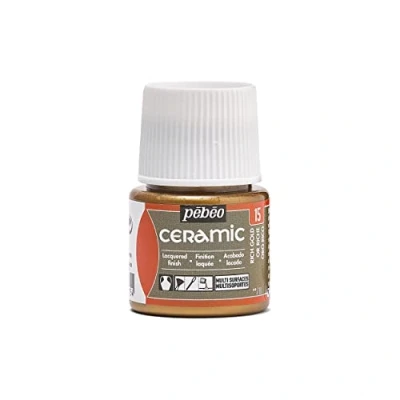 Image de Pébéo Ceramic Couleur Opaque pour Terre Cuite, Céramique et Faïence Effet Brillant Finition Laquée Flacon 45 or, Or Riche 025 015