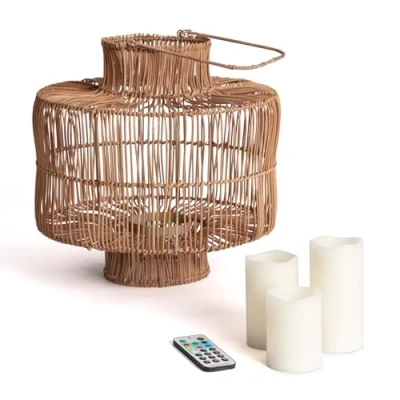 Image de Lampe à Poser TECHBREY Masái Rotin Naturel Télécommande LED