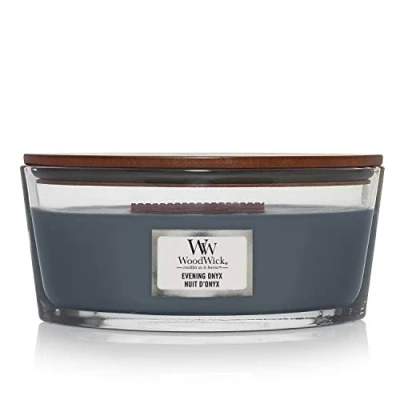 Image de WoodWick Ellipse bougie parfumée avec mèche qui crépite, Nuit d&#039;onyx, Temps de combustion jusqu&#039;à 50 heures