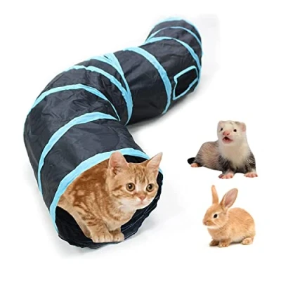 Image de Bemodst Road Tunnel pour Chat, 2 Voies/3 Voies/4 Voies/5 Voies Tubes de Tunnels Pliable Jouet Labyrinthe interactif Petits Animaux, Petit Lapin,Chaton, Chiot,Furet,cochons d’ Inde (2 Voies)