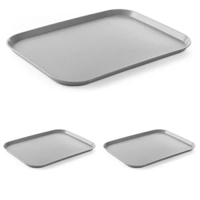 Image de HENDI Plateau de Service, Grand, rectangulaire, Multi Usage, résistant jusqu&#039;à 80C, Fast Food, pour Servir Nourriture et Boissons, Restauration Rapide, 350x450x(H) 20mm, Gris, polypropylène