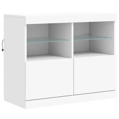 Image de vidaXL Buffet avec lumières LED Blanc 81x37x67 cm
