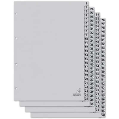 Image de Kangaro Intercalaires en Carton DIN A4 chiffres 1 100. FSC recyclé gris 180 g/m² 100 pièces