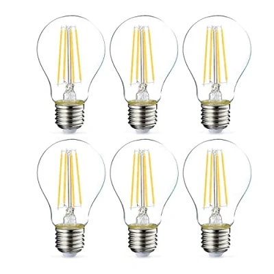 Image de Amazon Basics ampoules LED Culot Edison à vis E27 7 W (équivalent 60 W) blanc chaud Filament transparent Intensité non variable, Lot de 6