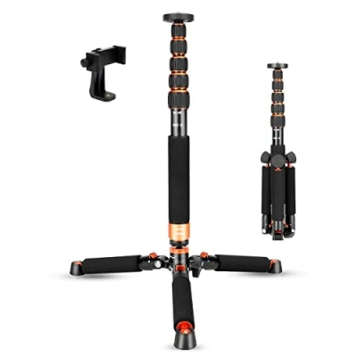 Image de Koolehaoda Caméra Monopode avec Base de Trépied en Métal, 6 Sections Hauteur Réglables 46 177cm, Diamètre Jambe Φ28 mm pour DSLR Vidéo Caméscope DV Photographie, Charge Max kg