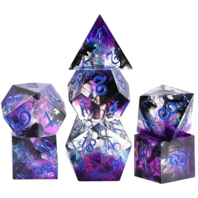 Image de OriCraft dés magiques sombres donjons et dragons noix polyethniques pour jeux de rôle monde sous marin noir D20 avec coins aigus World 7 ensembles d&#039;Halloween