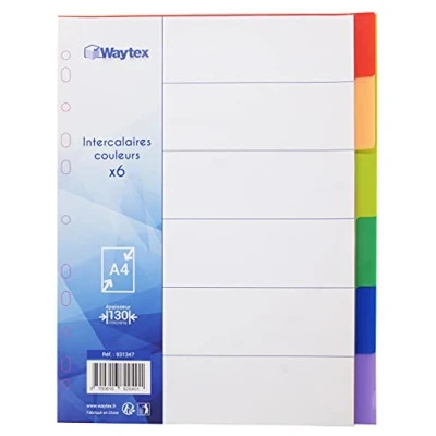 Image de WAYTEX 931347 Intercalaires A4 6 Touches Neutres en Polypropylène de Couleurs Vives avec Index