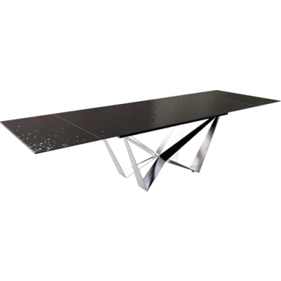 Image de Table à manger Edge 200 300x100 verre fondu noir fumé relief en 3D Spider acier plat inoxydable extensible