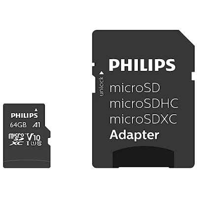 Image de Philips Ultra Speed Carte microSDXC Card 64 Go + Adaptateur SD UHS I U1, Vitesse de Lecture jusqu&#039;à 80 Mo/s, A1 Fast App Performance, V10, mémoire pour Smartphones, Tablette, PC, vidéo Full HD