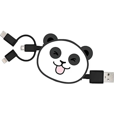Image de Câble 3 en 1 Suzy USB A/micro &amp; C Lightning 1m Panda Yello Koko Neuf