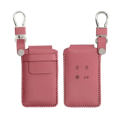 Image de kwmobile Accessoire Clef de Voiture Compatible avec Renault Smart Key 4 Bouton (Keyless Go Uniquement) Coque clé en Cuir véritable Porte clés Rose foncé