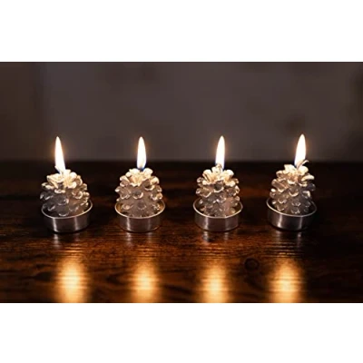 Image de Marco Paul lot de 4 bougies chauffe plat en forme pomme pin argenté dans des supports Superbe petites cire un coffret cadeau Décoration d&#039;intérieur