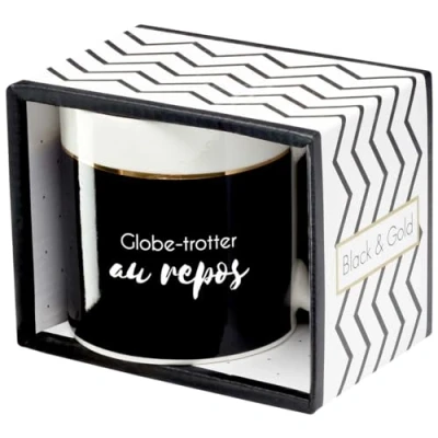 Image de DRAEGER PARIS Mug Black &amp; Gold porcelaine fine &quot;Globe trotteur au repos&quot; Idée Cadeau Humour Relax, Repos, Réveil doux pour collègue tasse à thé, café avec Coffret