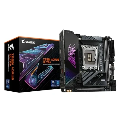 Image de GIGABYTE Carte mère Z890I AORUS Ultra Prend en Charge Les processeurs Intel Core (série 2), 8+1+2 Phases VRM, jusqu&#039;à 8800MHz DDR5 (OC), 1xPCIe 5.0 + 4.0, Wi FI 7, LAN 2.5GbE