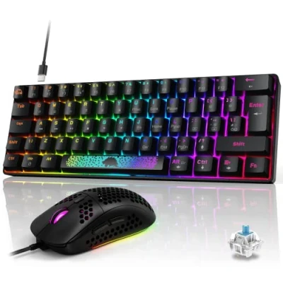 Image de Clavier et Souris, Mechanical Switch, de Gaming LED Rétro éclairage Arc en Ciel Luminosités Couleurs Filaire USB Gamer programmable 6400 dpi Mouse Noir