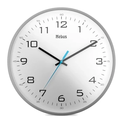 Image de Mebus analoge Quarz Wanduhr klassisches Design kräftige, große Ziffern 30cm Durchmesser/Farbe: Grau Weiß/Modell: 16249
