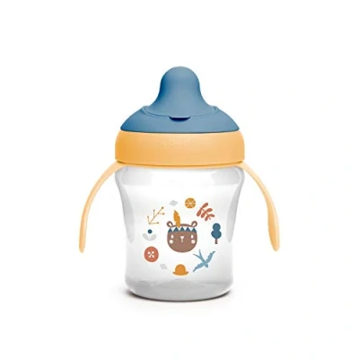 Image de Suavinex, Tasse d&#039;Apprentissage avec Bec Rigide. Gobelet Bébé Anti Fuite Couvercle Rabattable et Anses. Passe au Lave Vaisselle. Trainer Cup 200ml. Verre Enfats +6 Mois. Fôret Jaune