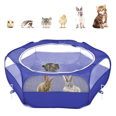 Image de Pawaboo Parc pour Petits Animaux, Enclos Pliable avec Fermeture Éclair Animal de Compagnie, Cages Tente Clôture d&#039;exercice Transparente Respirante Chien, Chat, Lapin Indigo