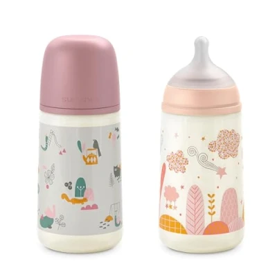 Image de Suavinex, Lot 2 Biberons 270 ml. Biberon Avec Tétine Symétrique SX Pro en Silicone à Débit Moyen (M). Valve Anti Colique. Fin Ultra Doux. Pour Bébés, +3 Mois, Rose