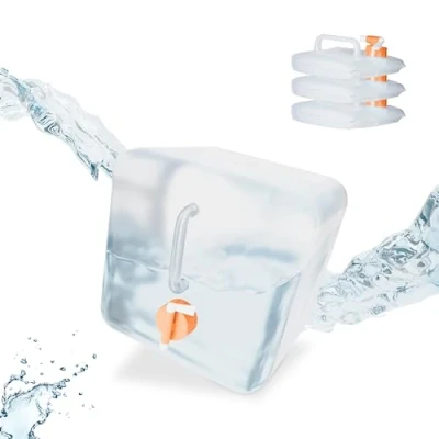 Image de Relaxdays Jerricans carrés pliants en Lot de 4, Contenant à Eau, avec Robinet, sans BPA, diverses Tailles, Transparent
