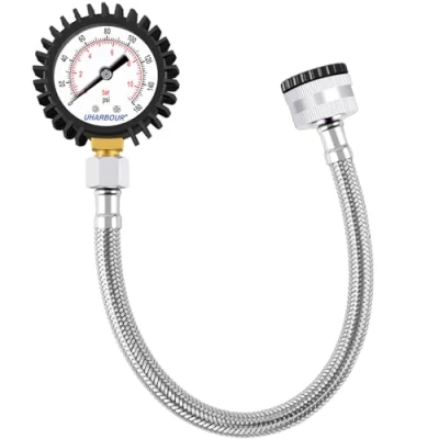 Image de Uharbour manomètre de pression d&#039;eau 0 11 bar avec double échelle 160 psi 3/4BSP vers 1/2BSP, support buttome, protection en caoutchouc, filetage laiton durable