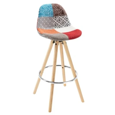 Image de WOLTU® BH45mf 1,1 x Tabouret de Bar en Lin avec Dossier + Repose Pieds Design Cuisine Bois,Patchwork Multicolore