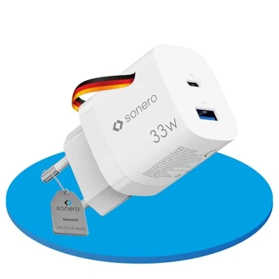 Image de sonero chargeur USB, 1x 33 Watt port USB C, 30 A, GaN rapide, alimentation de téléphone portable avec détection automatique du courant charge, blanc