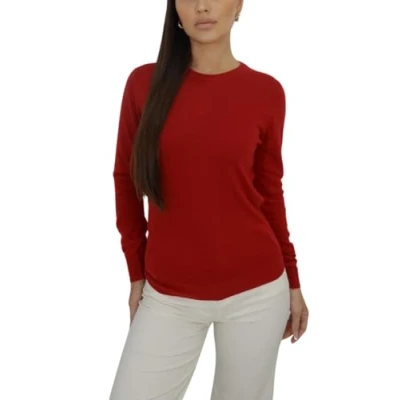 Image de Pull col Rond en Cachemire pour Femmes, Fabriqué Italie (FR/ES, Alpha/Lettres, M, Taille Normale, Rouge (807))