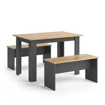 Image de Vicco Ensemble de Table à Manger Sentio, Anthracite/Chêne Force doré, 110 x 70 cm avec 2 bancs