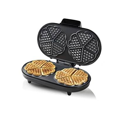Image de Bestron Gaufrier double pour gaufres classiques en forme de cœur, Machine à avec témoin cuisson &amp; revêtement anti adhésif, 1200 Watts, Couleur: cuivre
