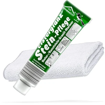 Image de detailmate Kit de polissage avec tube XXL 150ml Pâte à polir pour l&#039;entretien des pierres + chiffon microfibre Nettoie, polit et conserve le granit marbre naturel/pierre artificielle