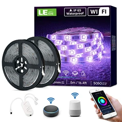 Image de LE Ruban LED Connecté WIFI 10M Étanche IP65, RGB 5050 16 Millions de Couleurs, Bande Découpable avec Minuterie et Télécommande, Compatible Alexa, Google Home, Smartphone APP(2.4GHz, 2 * 5M))