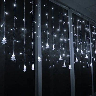 Image de Klighten Rideau Lumineux, Guirlandes Lumineuses 96 LED 3m*0.65m,8 Modes d&#039;Eclairage, Decoration de Fenêtre, Noël, Mariage, Anniversaire, Maison, Patio Blanc froid 6000K