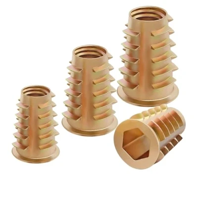 Image de Qrity 20 Pièces Écrou Hexagonal Fileté en, M6 x 15mm Filetés à Tête Plate, Écrous Insert en Forme d&#039;échelle pour Meubles Bois