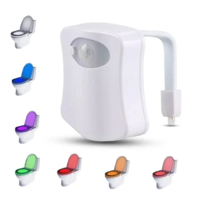 Image de PARENCE. Eclairage LED pour WC/Capteur de Mouvement Luminaire Toilette et Salle Bain/Lumière Veilleuse avec 8 coloris Différents, Plastique, Blanc