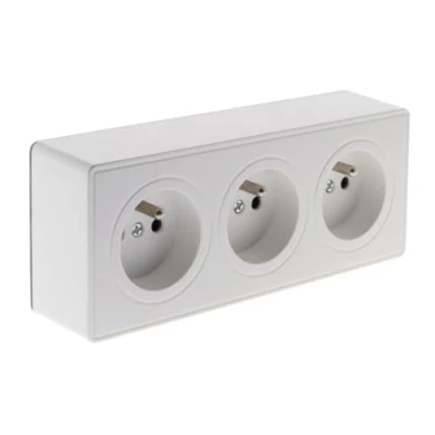Image de Prise triple 16A en saillie blanc gamme Vulco Zenitech