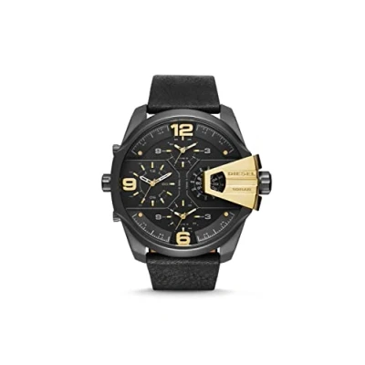 Image de Diesel Uber Chief Series Montre pour Homme, Mouvement Chronographe avec Bracelet en Silicone, Acier Inoxydable ou Cuir, Graphite et Ton Or, 55mm