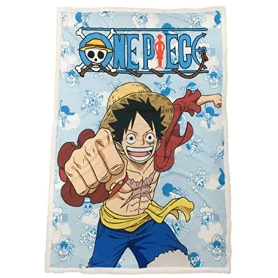 Image de Homadict Plaid Sherpa One Piece 100x150cm Couverture Polaire Douce &amp; Chaude Luffy Qualité Elevée Confortable Licence Officielle