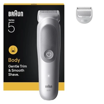 Image de Braun Tondeuse Pour Le Corps Series 5, + 2 Outils De Rasage, Avec Lame SkinGuard, Autonomie 100 Min, Douce Zones Sensibles, Tondez, Rasez Vos Poils Les Accessoires, Étanche, BG5500, Gris