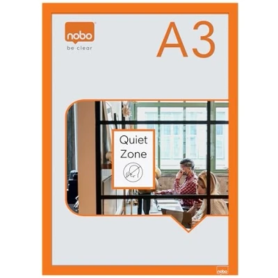 Image de Nobo Porte Affiche A3 Mural, avec Cadre d’affichage Clipsable Anodisé, Remplacement des affiches facile et rapide, Autocollant, Orange, Lot de 2, 1915698