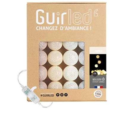 Image de GuirLED Guirlande lumineuse boules Coton LED USB Veilleuse bébé 2h Adaptateur secteur double 2A inclus 3 intensités 32 3.2m