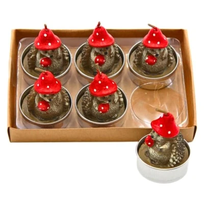 Image de Dekohelden24 Lot de 6 bougies chauffe plat, en forme hérisson, avec chapeau champignon et champignon, dimensions chaque bougie plat (H x Ø)