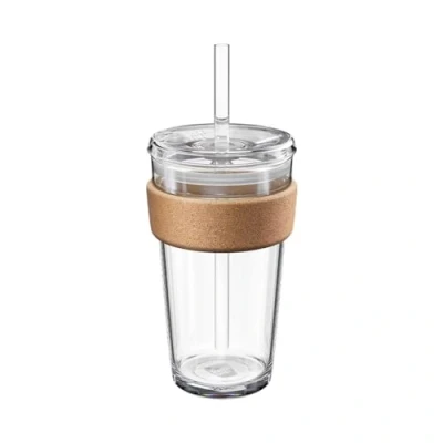 Image de KeepCup Cold Cup Gobelet à café glacé en verre trempé avec bande liège récupérée, couvercle et paille 454 ml