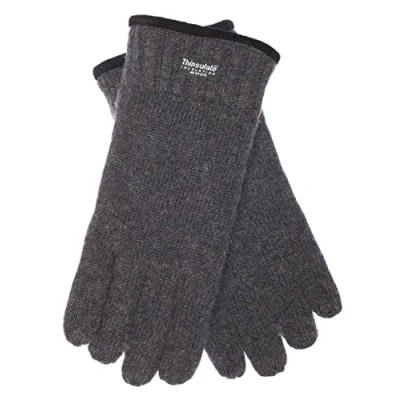 Image de EEM gants tricotés pour hommes, laine douce, doublure thermique Thinsulate, ourlet avec passepoil, anthracite S/M