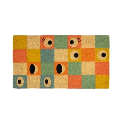 Image de Fisura Tapis de Porte Original “Yeux en Coco avec Base antidérapante PVC. d&#039;entrée Maison. à Carreaux. Peint la Main. Dimensions : 70 cm x 40