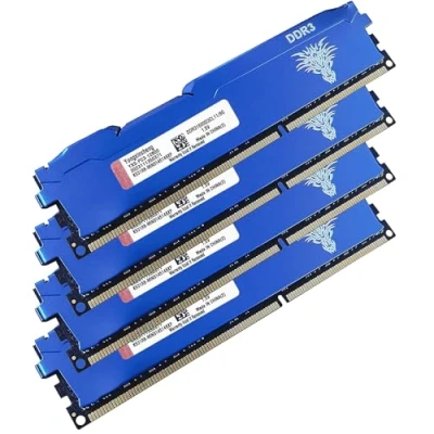 Image de Ram DDR3 32go (4x8go) 1600MHz PC3 12800 Udimm CL11 Non ECC Unbuffered 1.5V 2Rx8 Double Rang 240 Pin Mémoire Barette Kit pour Ordinateur de Bureau (Bleu)