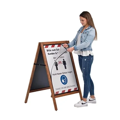 Image de DISPLAY SALES stop trottoir en bois A1 exterieur avec 2 feuilles magnétiques incluses Porte Affiche étanche format Menu board de hêtre Tableau magnetique