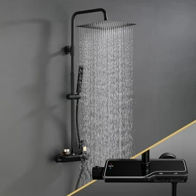 Image de Görbach colonne de douche avec thermostatique en acier inoxydable 304 robinet pomme mélangeur (20 x 20 cm carré)