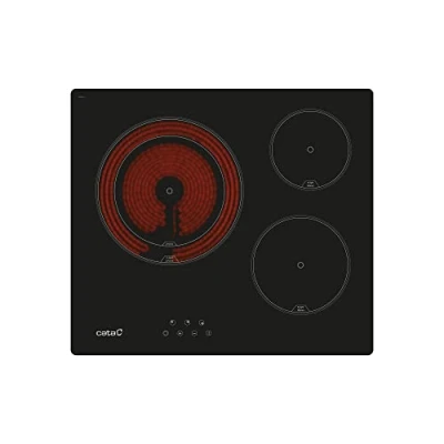 Image de CATA TD 6003 BK Plaque vitrocéramique Noire 3 zones de cuisson Haute Lumière 9 niveaux Puissance réglables Commande tactile avec avertisseur sonore 5,4 kW Largeur 59 cm